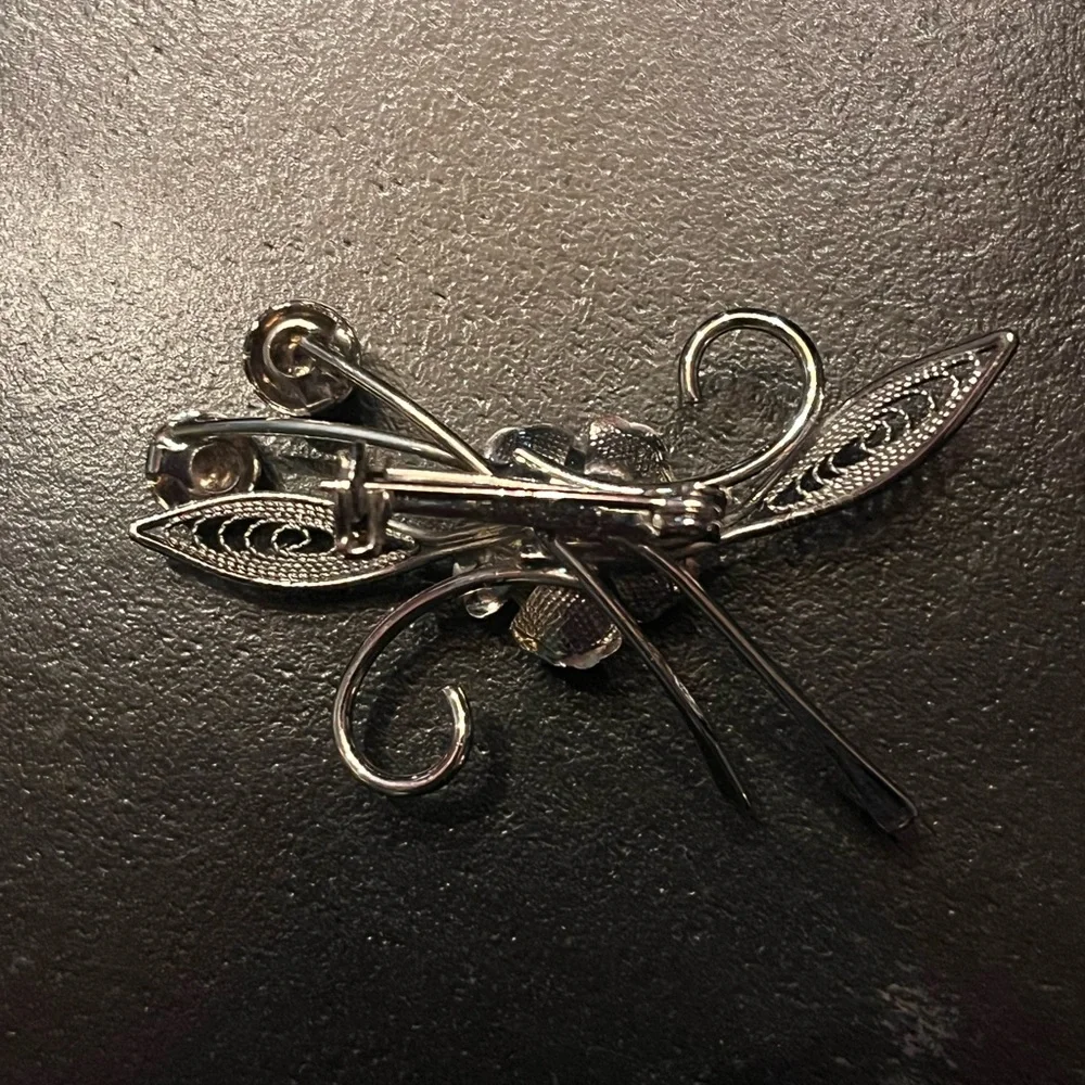 Vintage Dainty Silver Rose Filigree Brooch